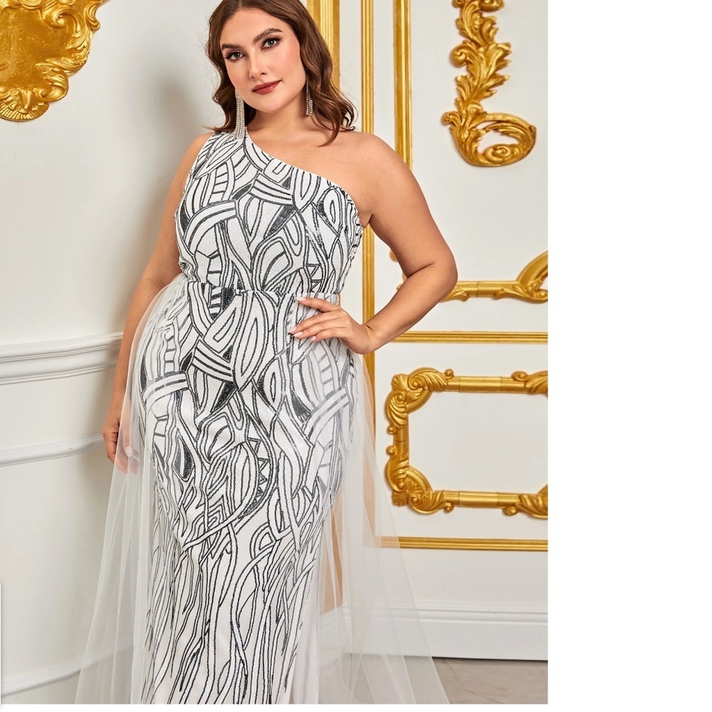 One Shoulder Split Thigh Sequins Formal Dress In … - image 3